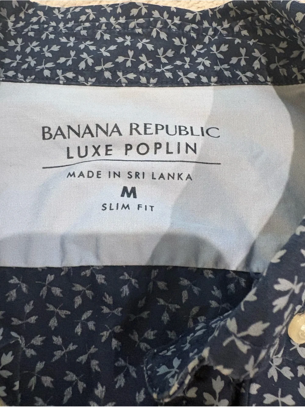 Banana Republic Luxe Poplin Slim Fit Button-Down Shirt Navy & Light Blue Men's M
